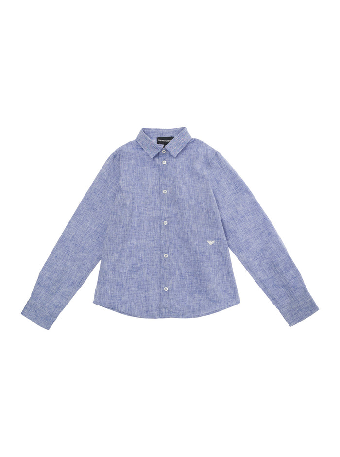 Light Blue Shirt With Logo Embroidery Cotton And Linen Boy Blu Blouses