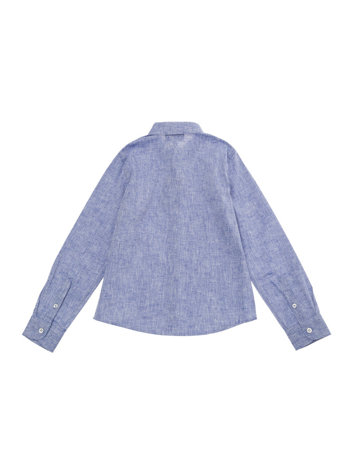 Light Blue Shirt With Logo Embroidery Cotton And Linen Boy Blu Blouses