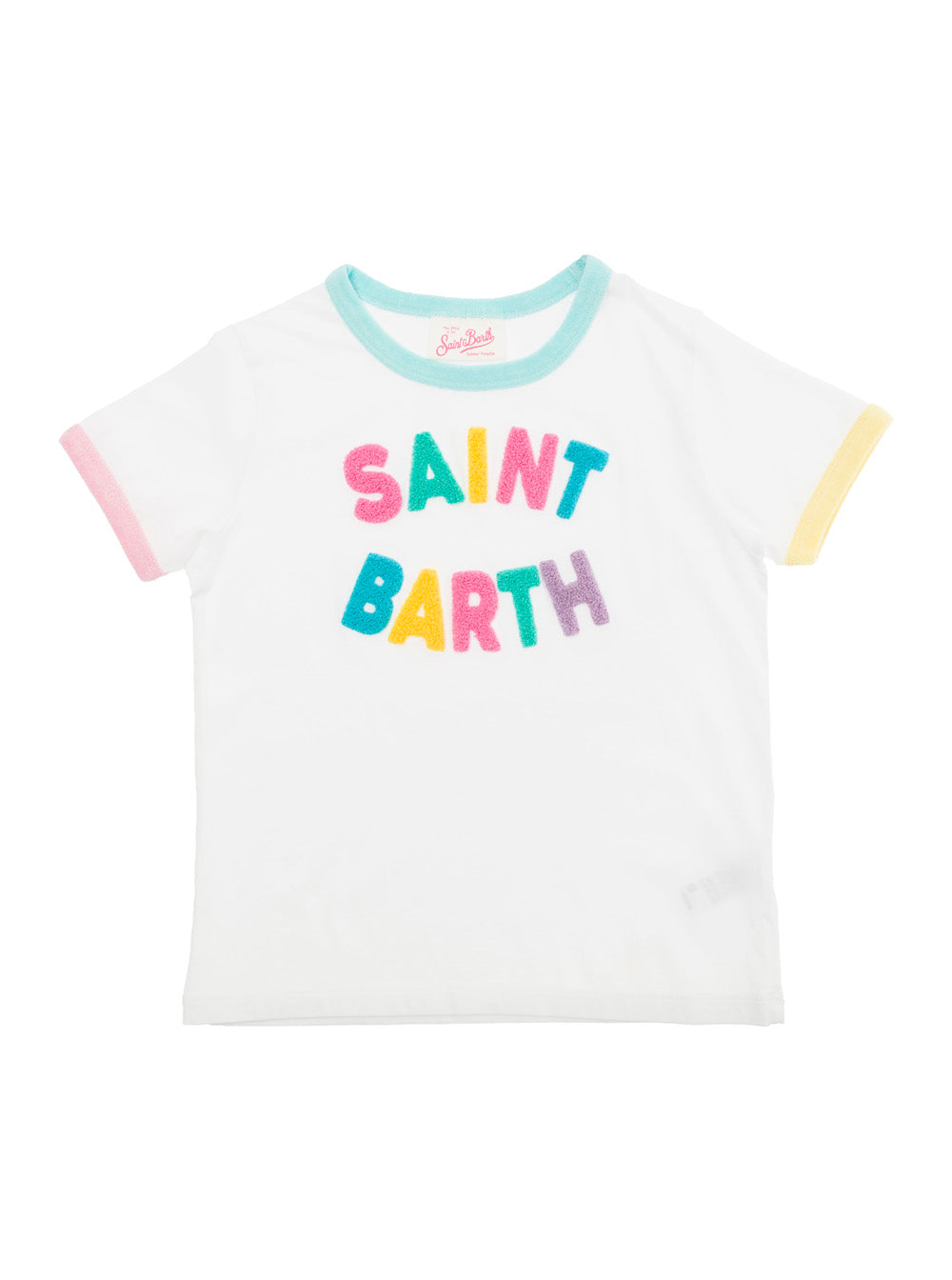 White T-Shirt With Multicolor Logo Patches Jersey Girl Cotton Tshirts And Polo Shirts
