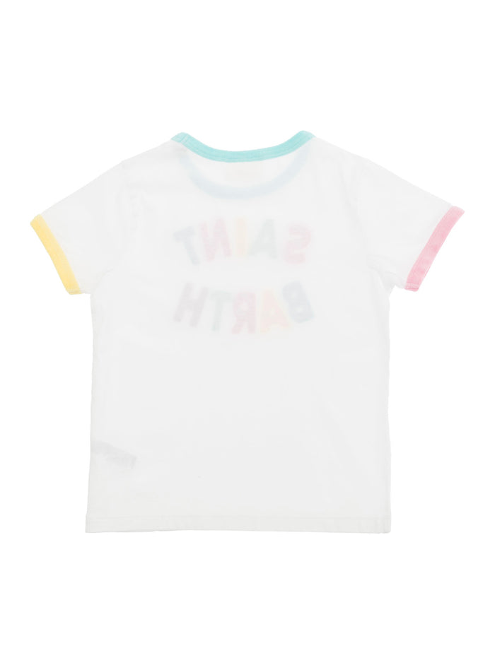White T-Shirt With Multicolor Logo Patches Jersey Girl Cotton Tshirts And Polo Shirts