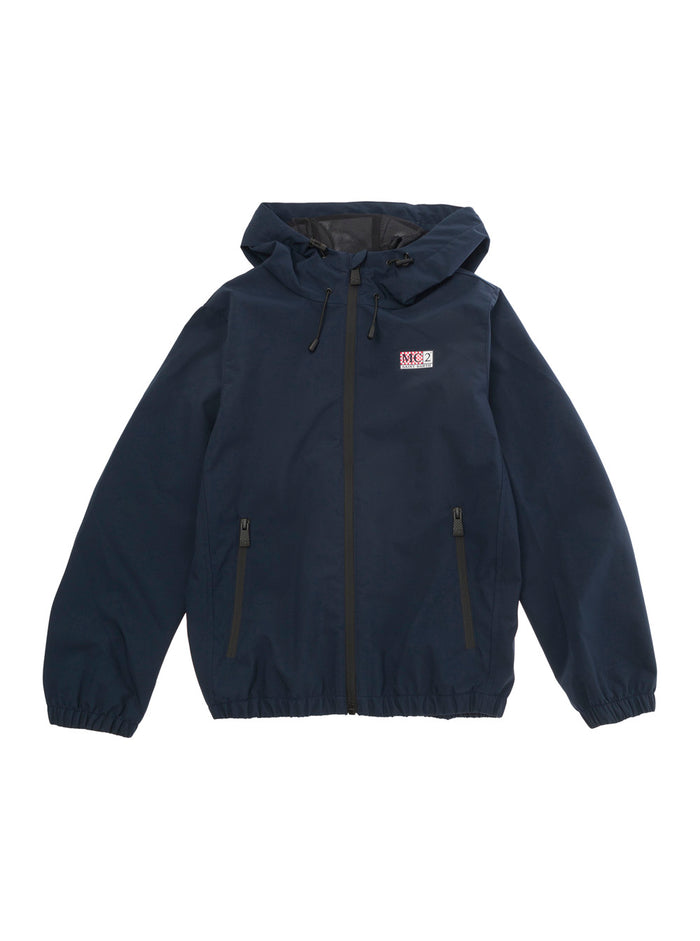 Blue Hooded Jacket With Snoopy Van Print Techno Fabric Boy Blu Polyester
