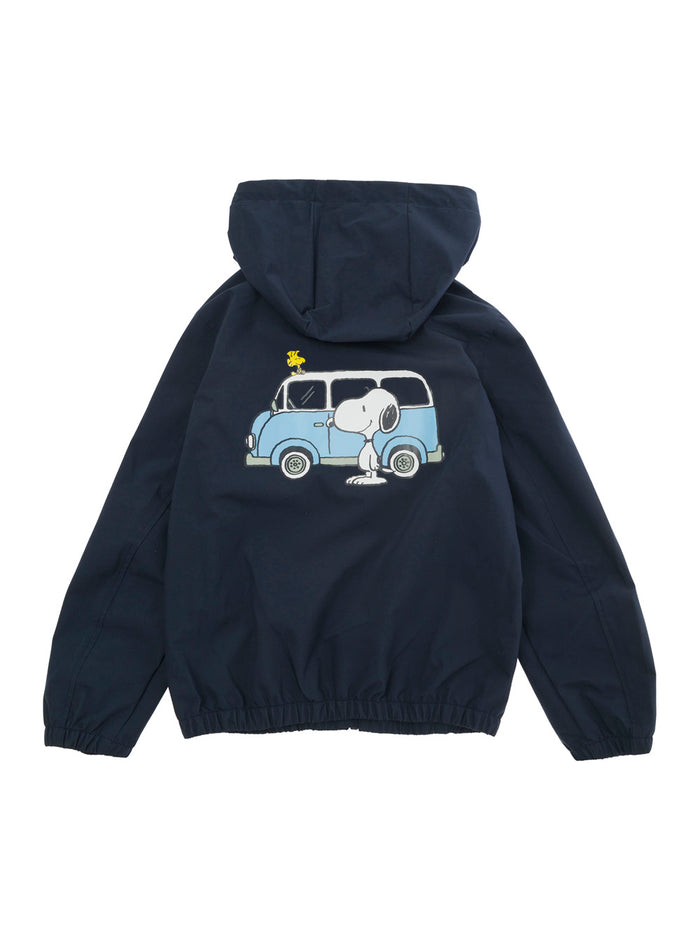 Blue Hooded Jacket With Snoopy Van Print Techno Fabric Boy Blu Polyester