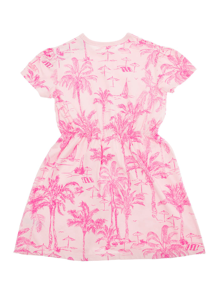 Leila Pink Dress With All-Over Palm Print Cotton Girl