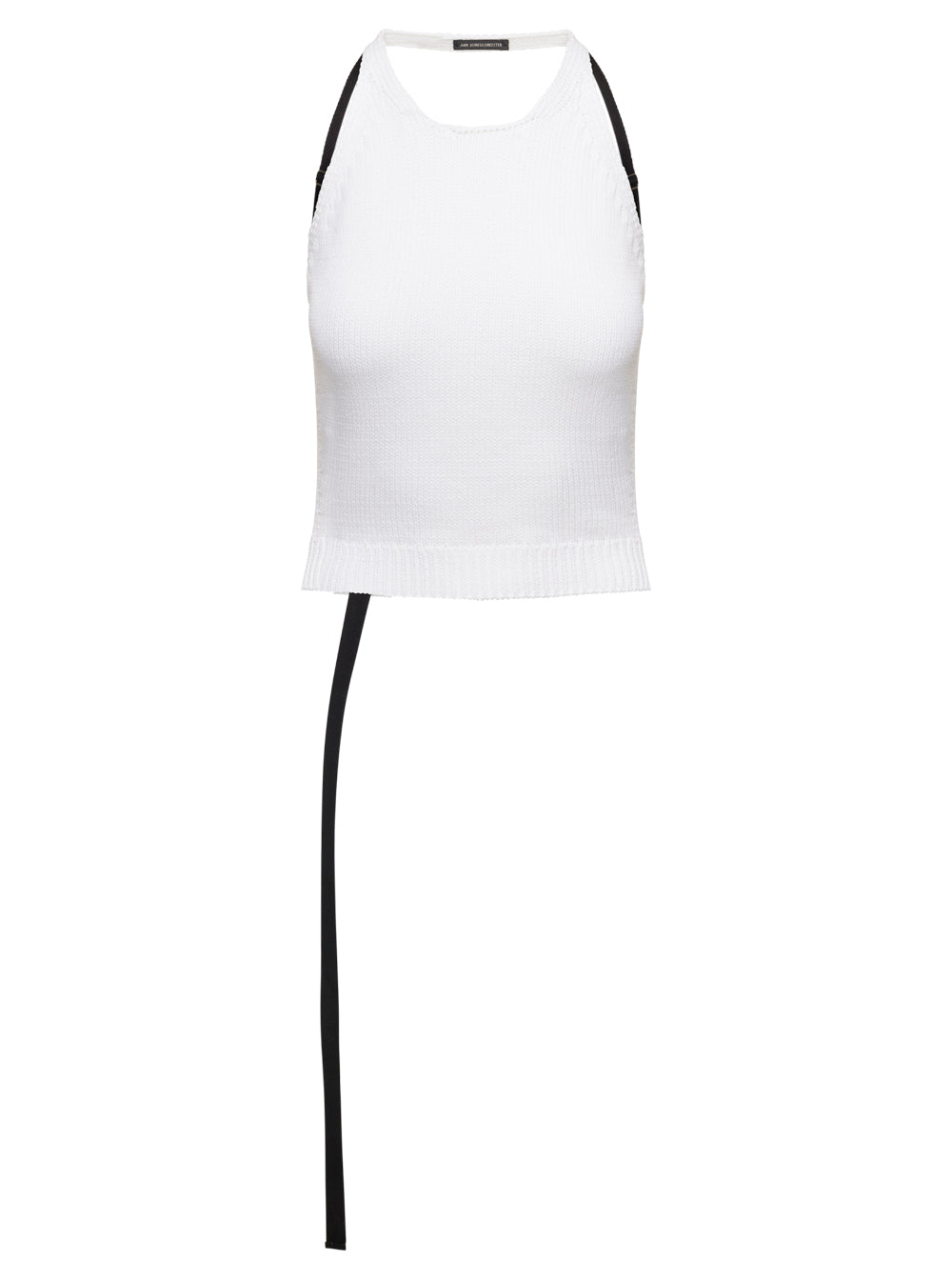 Puro White Knitted Crop Top With Open Back And Ribbon Detail Cotton Woman Ann Demeulemeester
