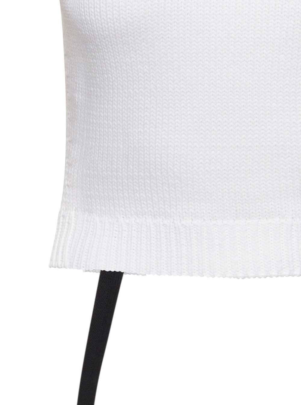 Puro White Knitted Crop Top With Open Back And Ribbon Detail Cotton Woman Ann Demeulemeester