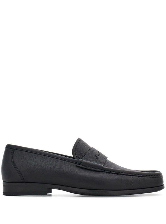Black Loafer With Logo Leather Man Calf Loafers