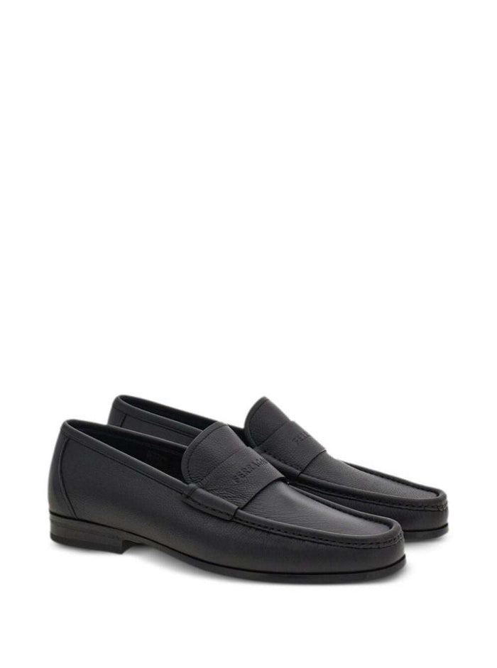 Black Loafer With Logo Leather Man Calf Loafers
