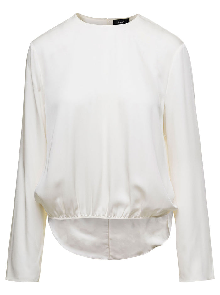 White Blouse With Asymmetric Hem Silk Woman Shirts And Blouses