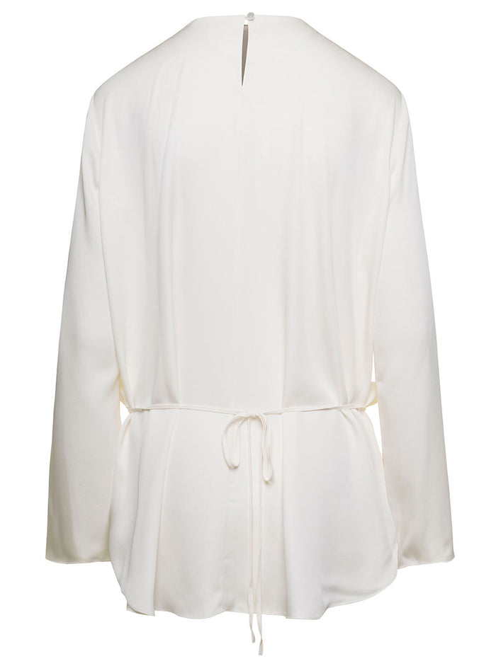 White Blouse With Asymmetric Hem Silk Woman Shirts And Blouses