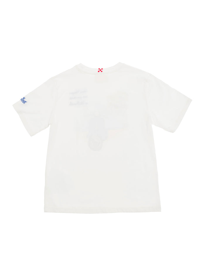 White T-Shirt With Vespa Embroidery Cotton Baby Tshirts And Polo Shirts