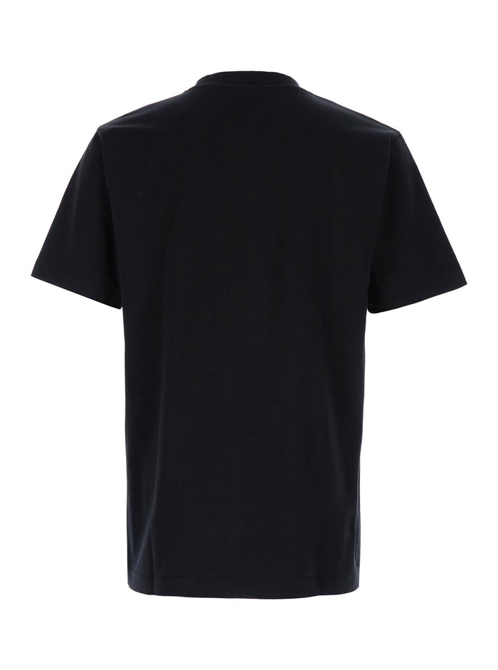 Black Crewneck T-Shirt With Contrasting Off Print Cotton Man Tshirts And Polo Shirts