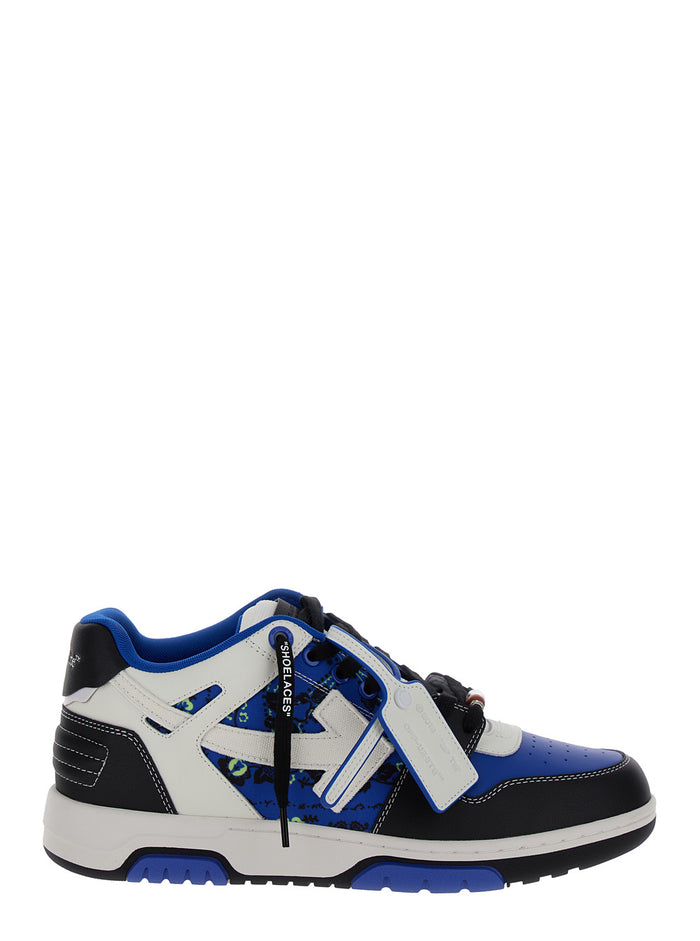 Out Of Office White And Blue Low Top Sneakers With Arrow Motif Leather Man Blu Recycled Polyester