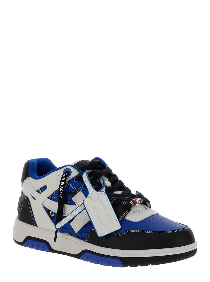 Out Of Office White And Blue Low Top Sneakers With Arrow Motif Leather Man Blu Recycled Polyester