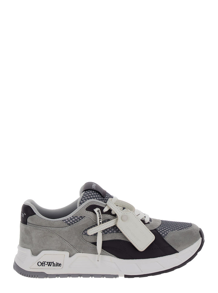 White And Grey Low Top Sneakers With Logo Detail Techno Fabric Man Polyester