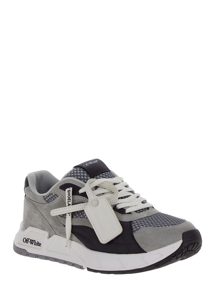 White And Grey Low Top Sneakers With Logo Detail Techno Fabric Man Polyester