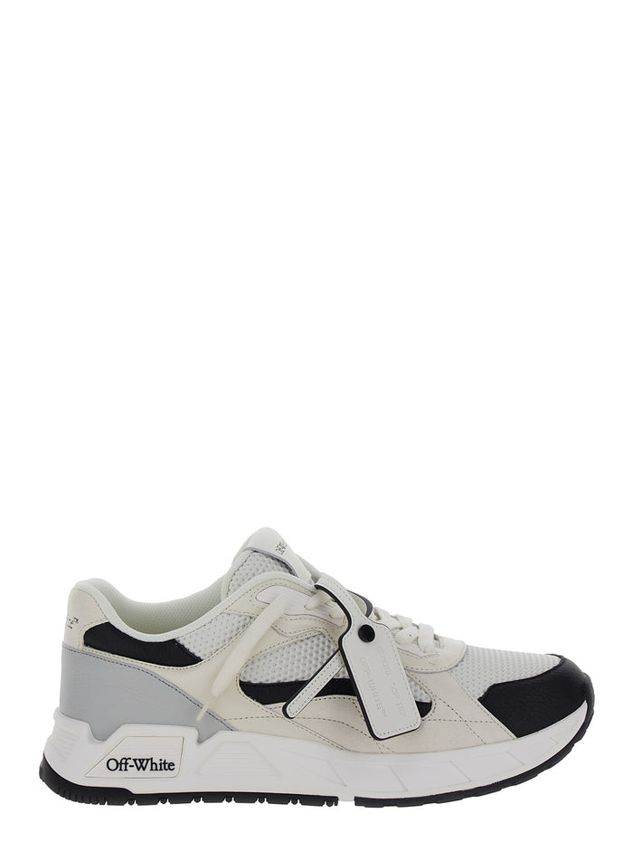 White And Black Low Top Sneakers With Logo Detail Techno Fabric Man White/black Polyester