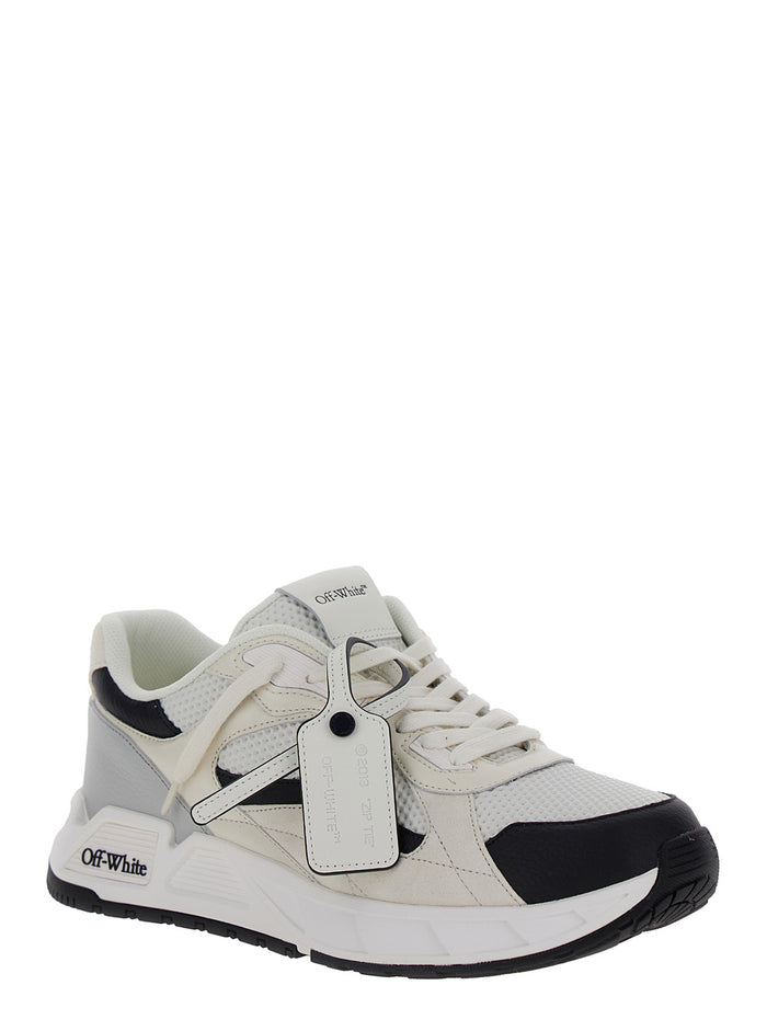 White And Black Low Top Sneakers With Logo Detail Techno Fabric Man White/black Polyester