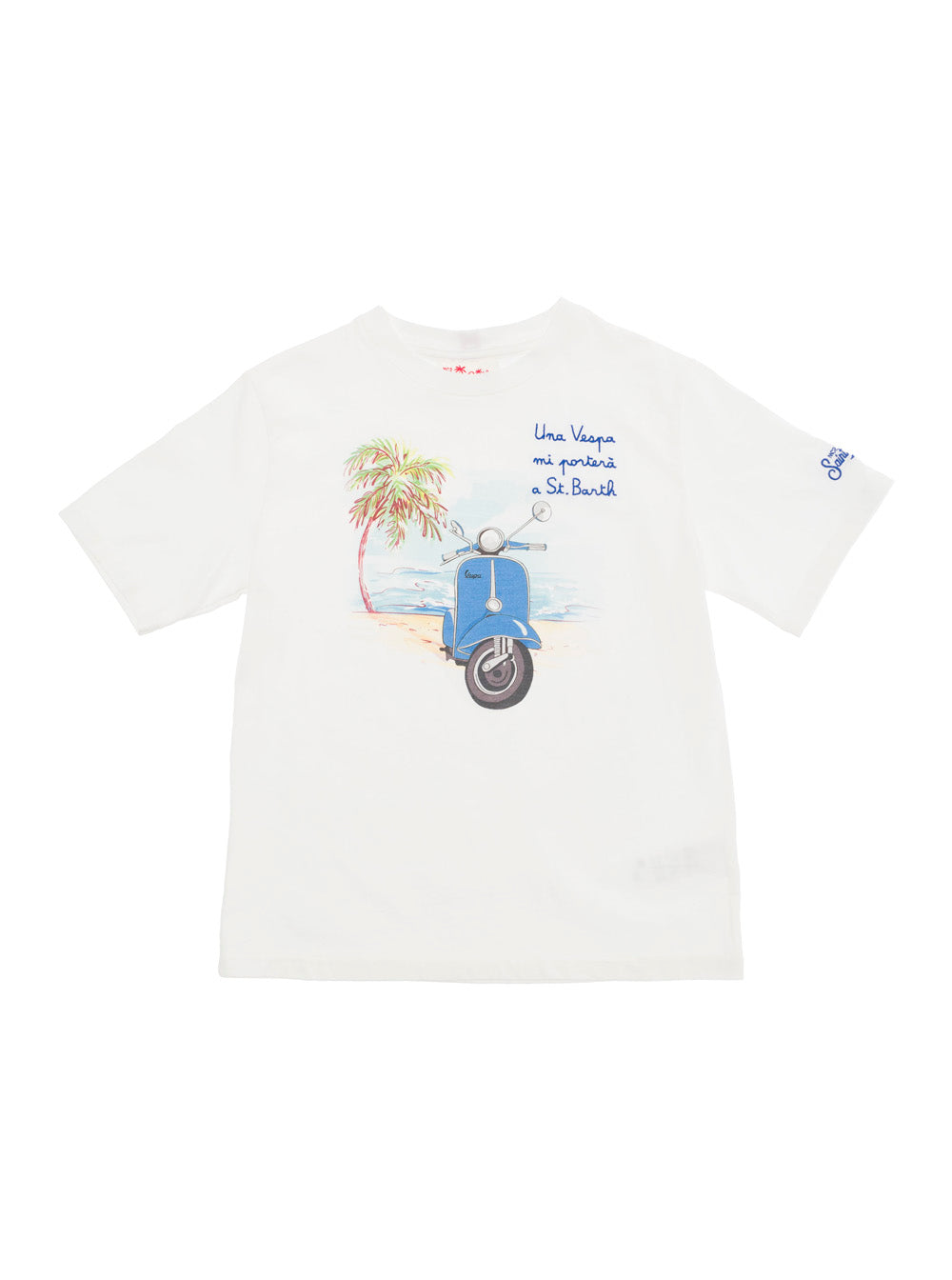 White T-Shirt With Vespa Embroidery Cotton Boy Tshirts And Polo Shirts