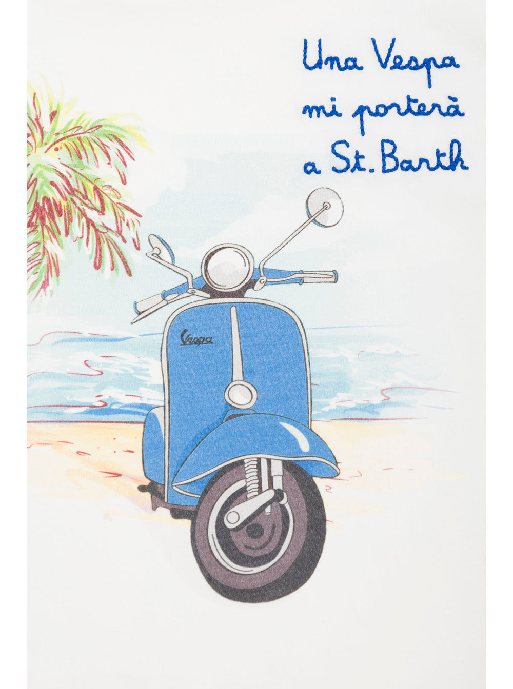 White T-Shirt With Vespa Embroidery Cotton Boy Tshirts And Polo Shirts