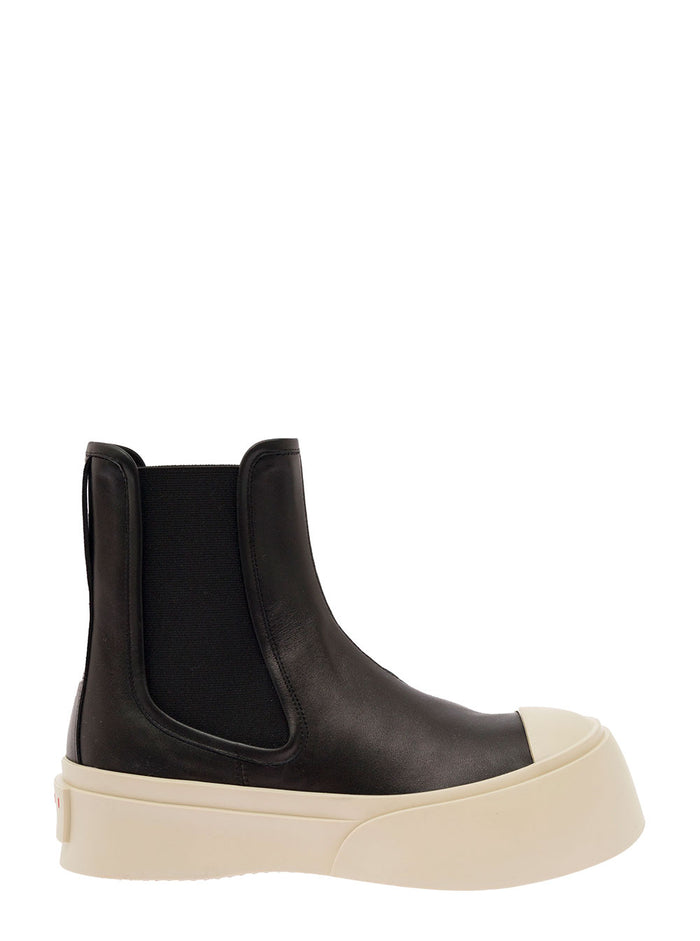 Black Chelsea Boots With Logo Patch Leather Woman Calf Ankle