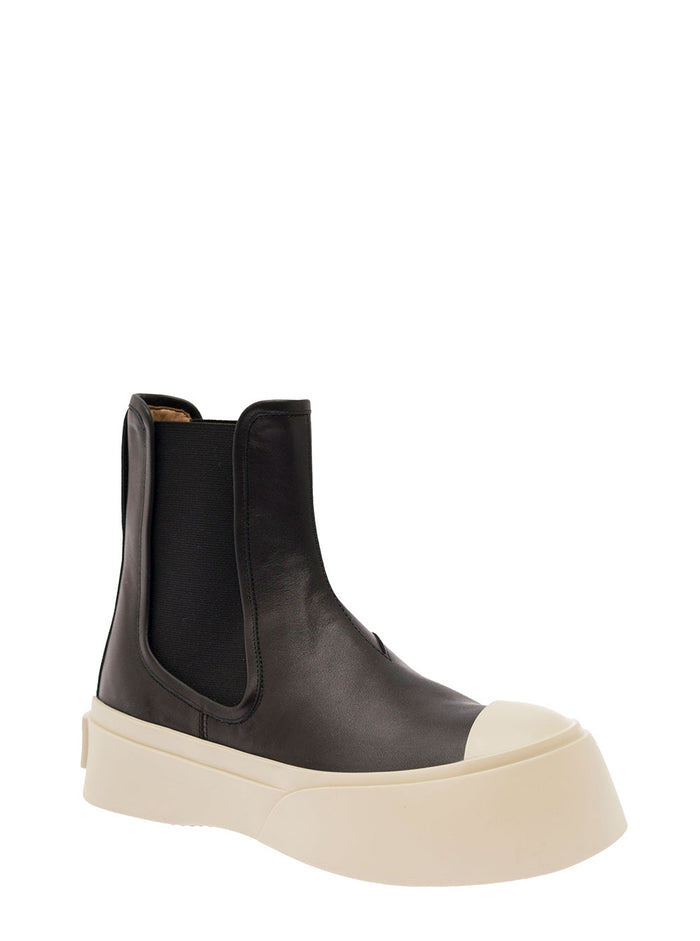 Black Chelsea Boots With Logo Patch Leather Woman Calf Ankle