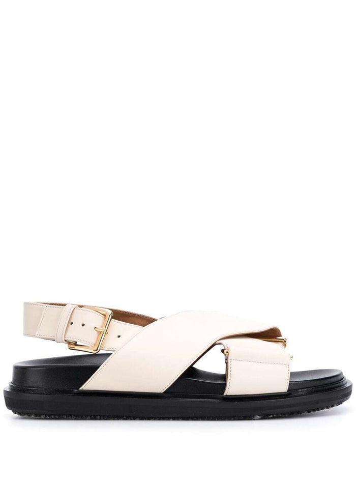 White Sandals With Crossed Bands Leather Woman Calf Flat Shoes