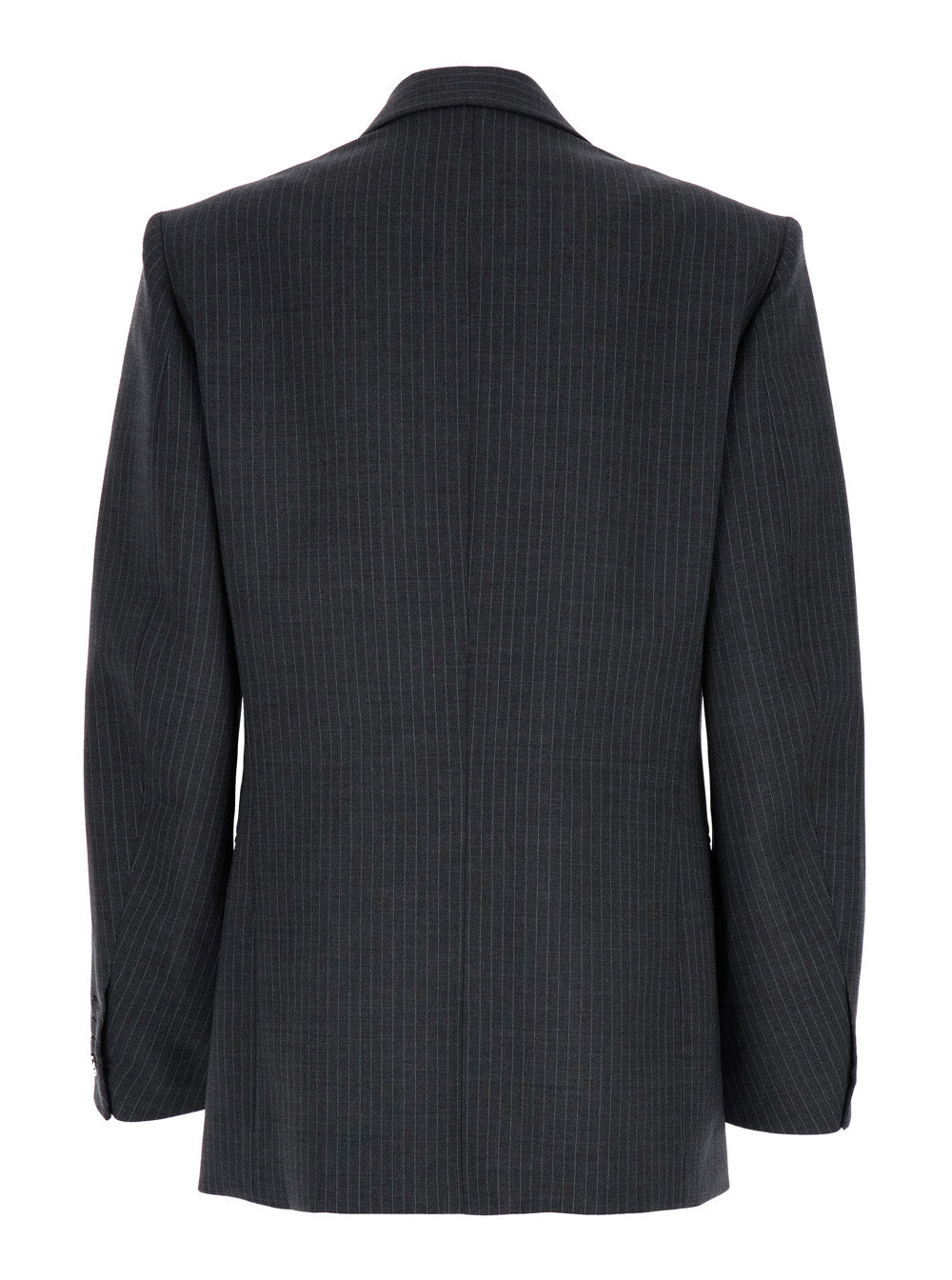 Grey Pinstripes Double-Breasted Jacket Wool Woman Blazers