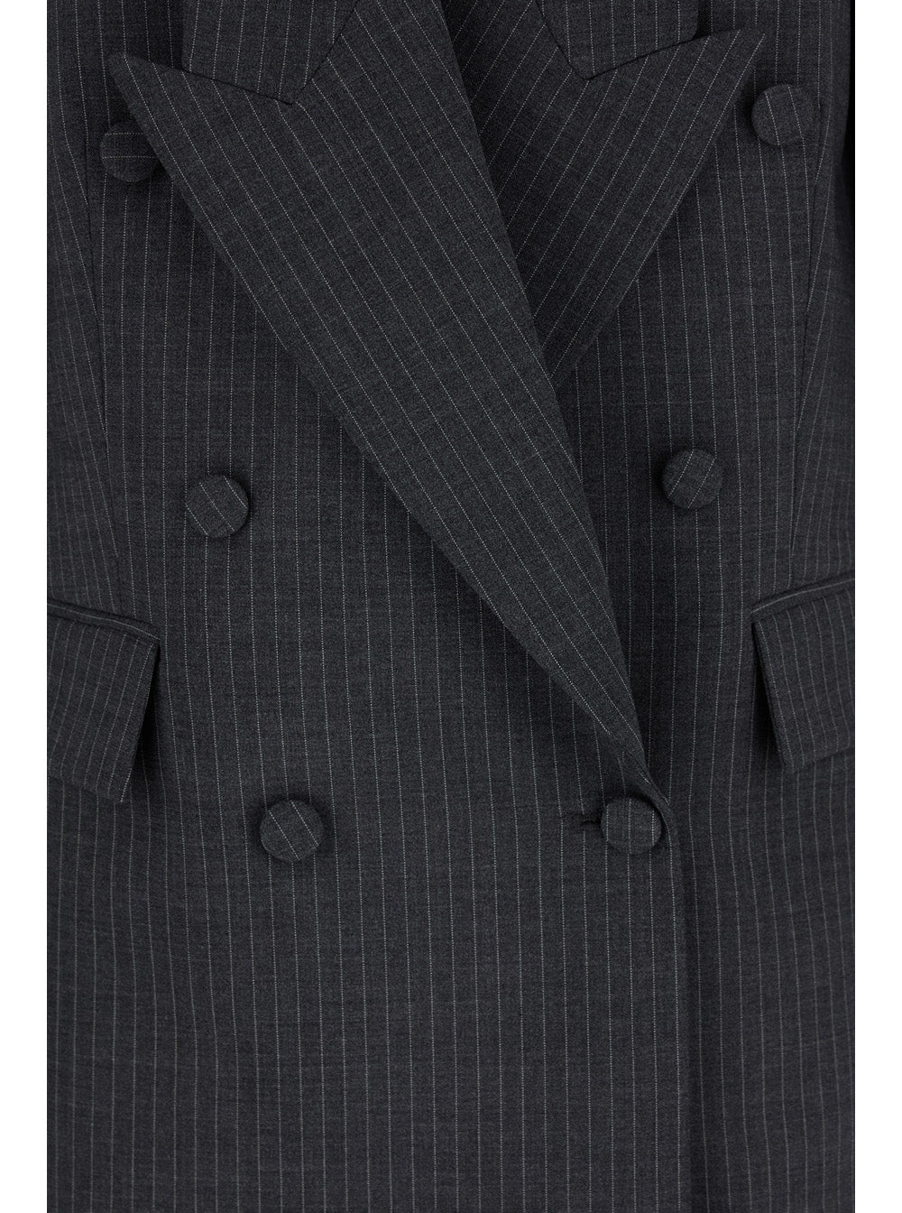 Grey Pinstripes Double-Breasted Jacket Wool Woman Blazers