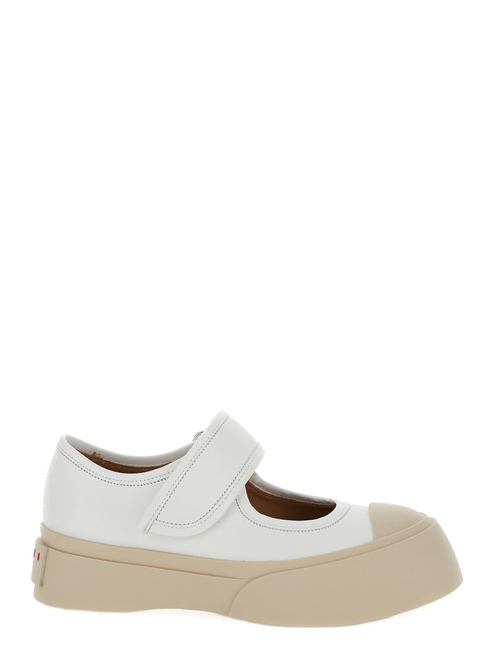 Pablo White Mary Janes With Strap And Logo Leather Woman Calf Ballerinas