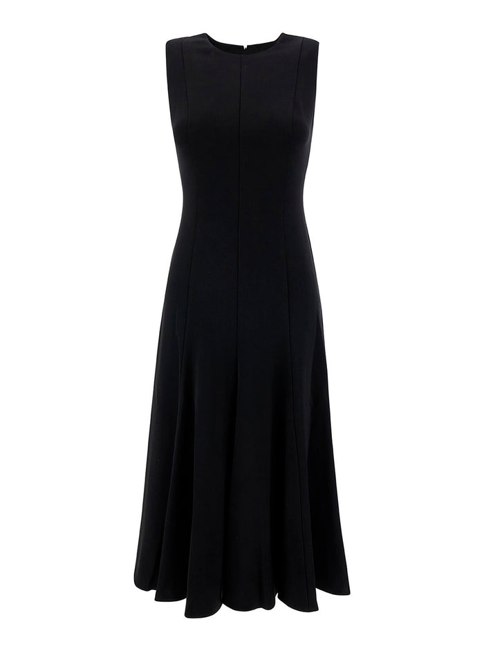 Midi Black Sleeveless Dress With Pleated Skirt Triacetate Blend Woman Polyester Long