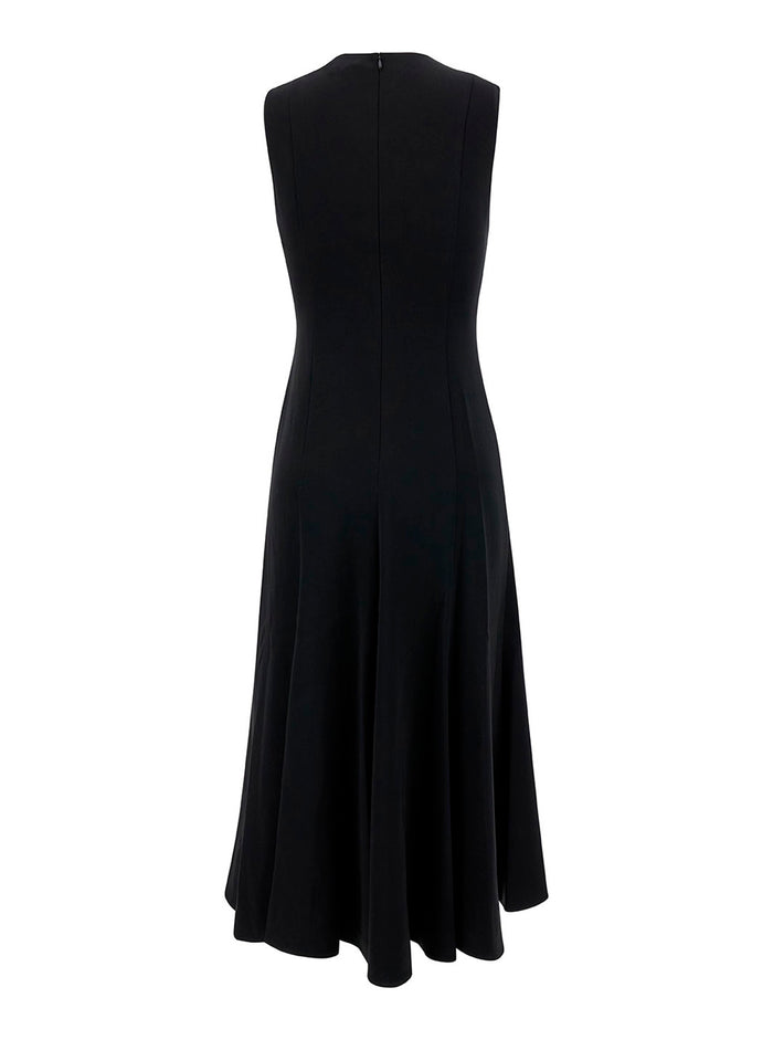 Midi Black Sleeveless Dress With Pleated Skirt Triacetate Blend Woman Polyester Long