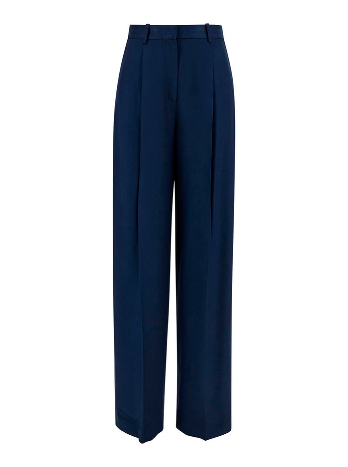 Blue Pants With Pinces Detail At The Front Viscose Woman Blu Trousers