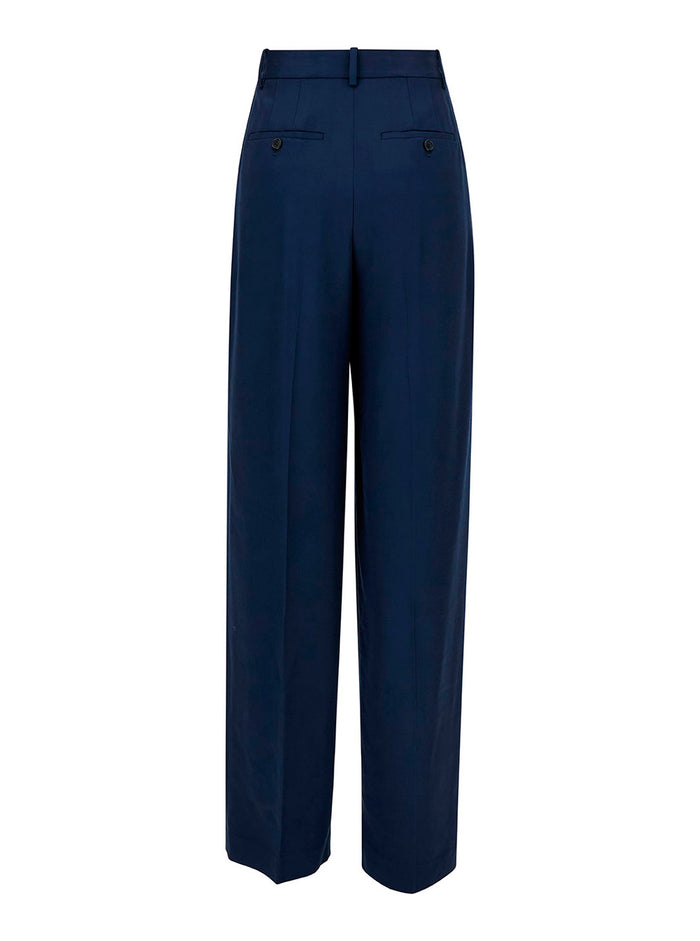 Blue Pants With Pinces Detail At The Front Viscose Woman Blu Trousers