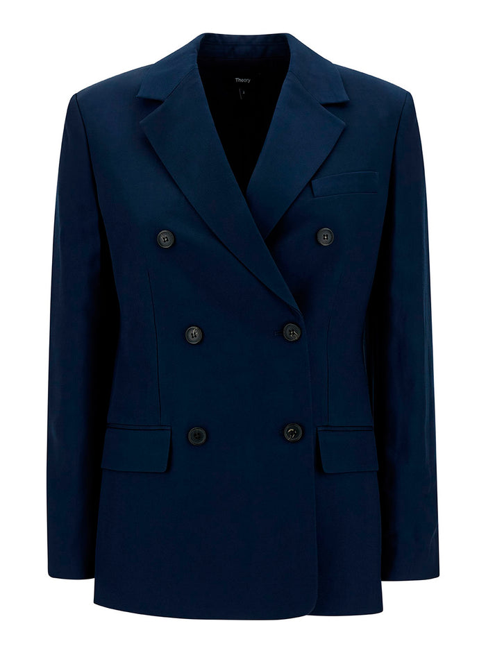 Blue Double-Breasted Jacket With Notched Revers Viscose Woman Blu Blazers