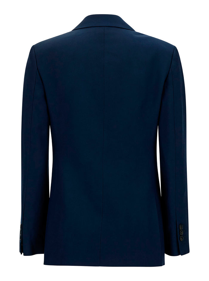 Blue Double-Breasted Jacket With Notched Revers Viscose Woman Blu Blazers