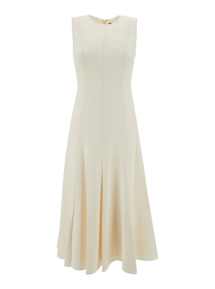 Midi White Sleeveless Dress With Pleated Skirt Triacetate Blend Woman Polyester Long