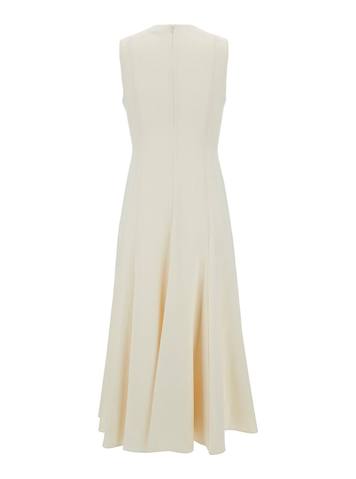 Midi White Sleeveless Dress With Pleated Skirt Triacetate Blend Woman Polyester Long