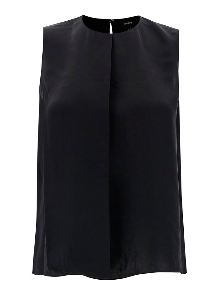 Black Sleeveless Crewneck Top Silk Woman Tops