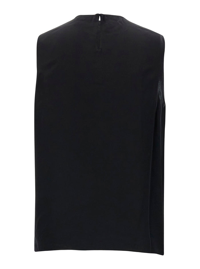 Black Sleeveless Crewneck Top Silk Woman Tops