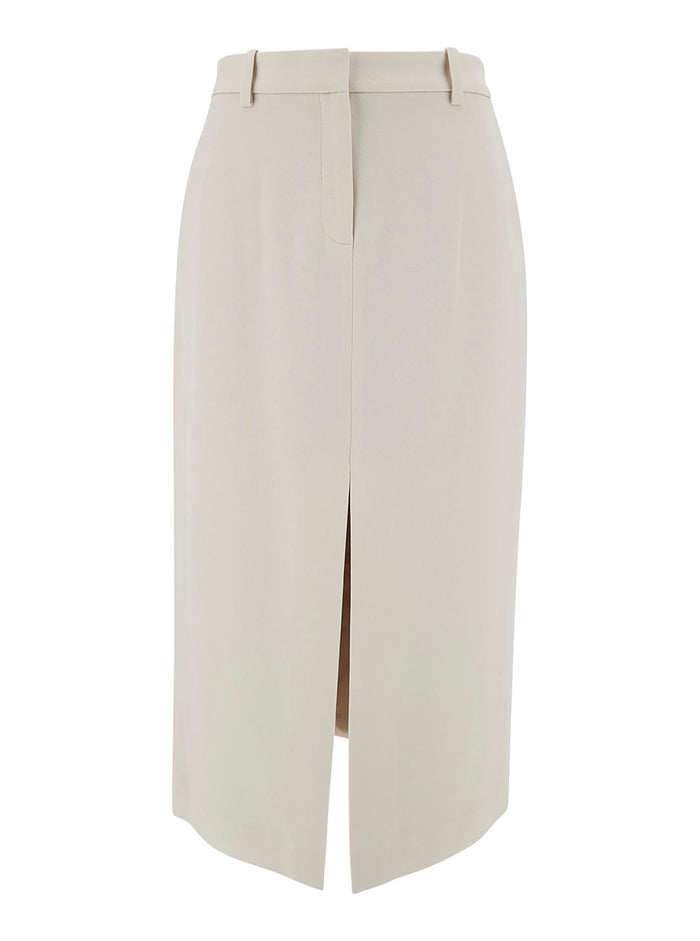 Midi White Straight Skirt With Front Split Triacetate Blend Woman Polyester