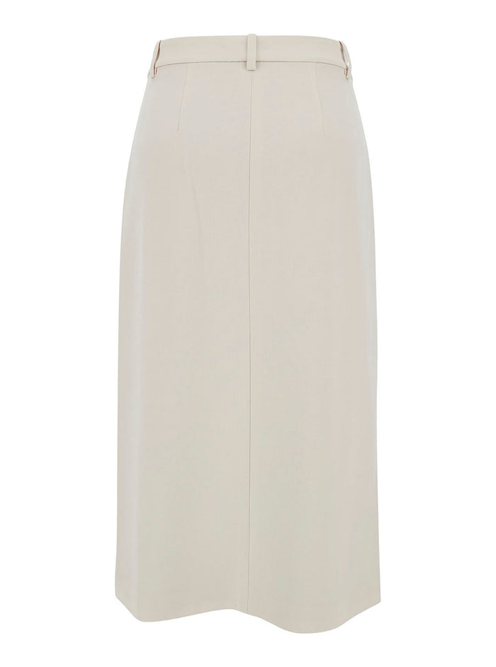Midi White Straight Skirt With Front Split Triacetate Blend Woman Polyester