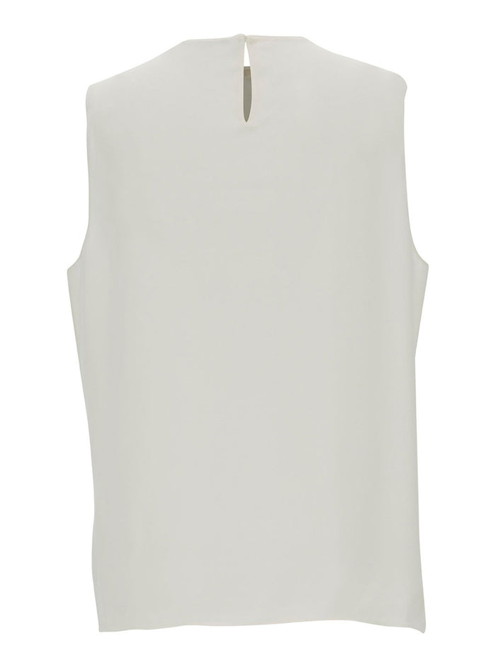 White Sleeveless Crewneck Top Silk Woman Tops
