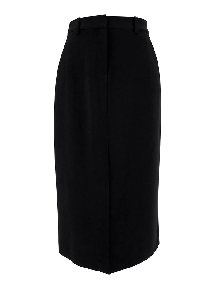 Midi Black Straight Skirt With Front Split Triacetate Blend Woman Polyester
