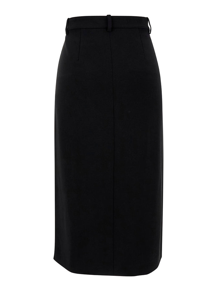 Midi Black Straight Skirt With Front Split Triacetate Blend Woman Polyester