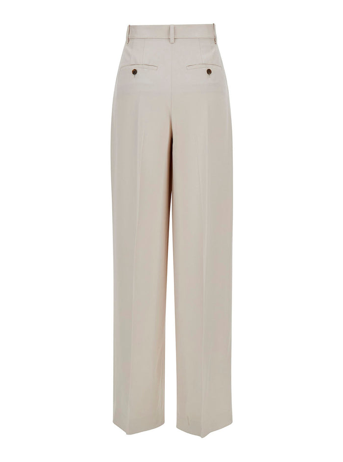 White Pants With Pinces Detail At The Front Viscose Woman Trousers