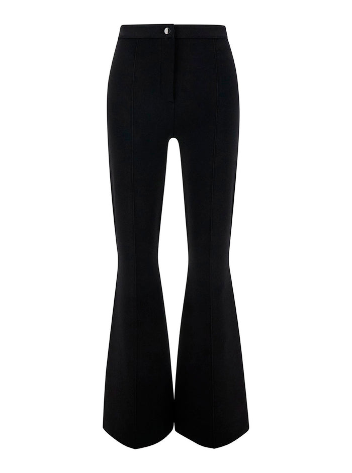 Black Flared Pants With Button Closure Viscose Blend Woman Trousers
