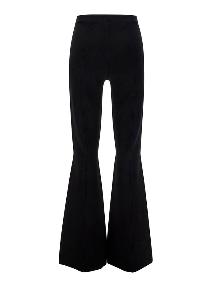 Black Flared Pants With Button Closure Viscose Blend Woman Trousers