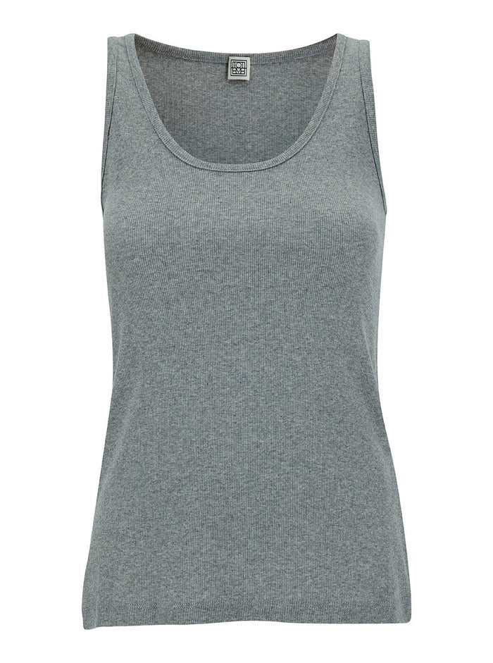 Grey Classic Rib Tank Top Stretch Cotton Woman Organic Elastane