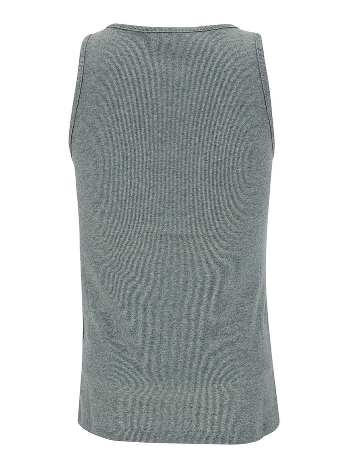 Grey Classic Rib Tank Top Stretch Cotton Woman Organic Elastane