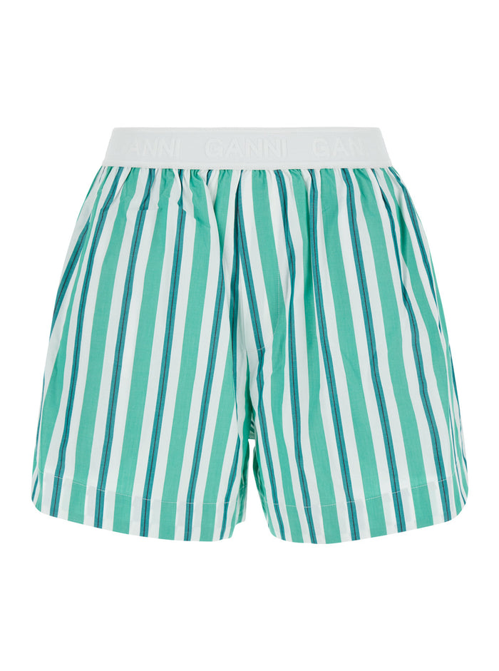 Green Striped Shorts Cotton Woman And Bermuda